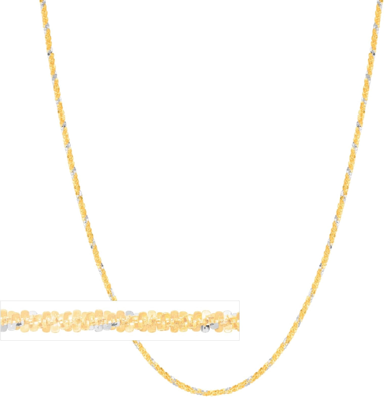 Floreo 14k Yellow Gold or Rose Gold and White Gold 1.5mm Twisted Crisscross Sparkle Chain Necklace