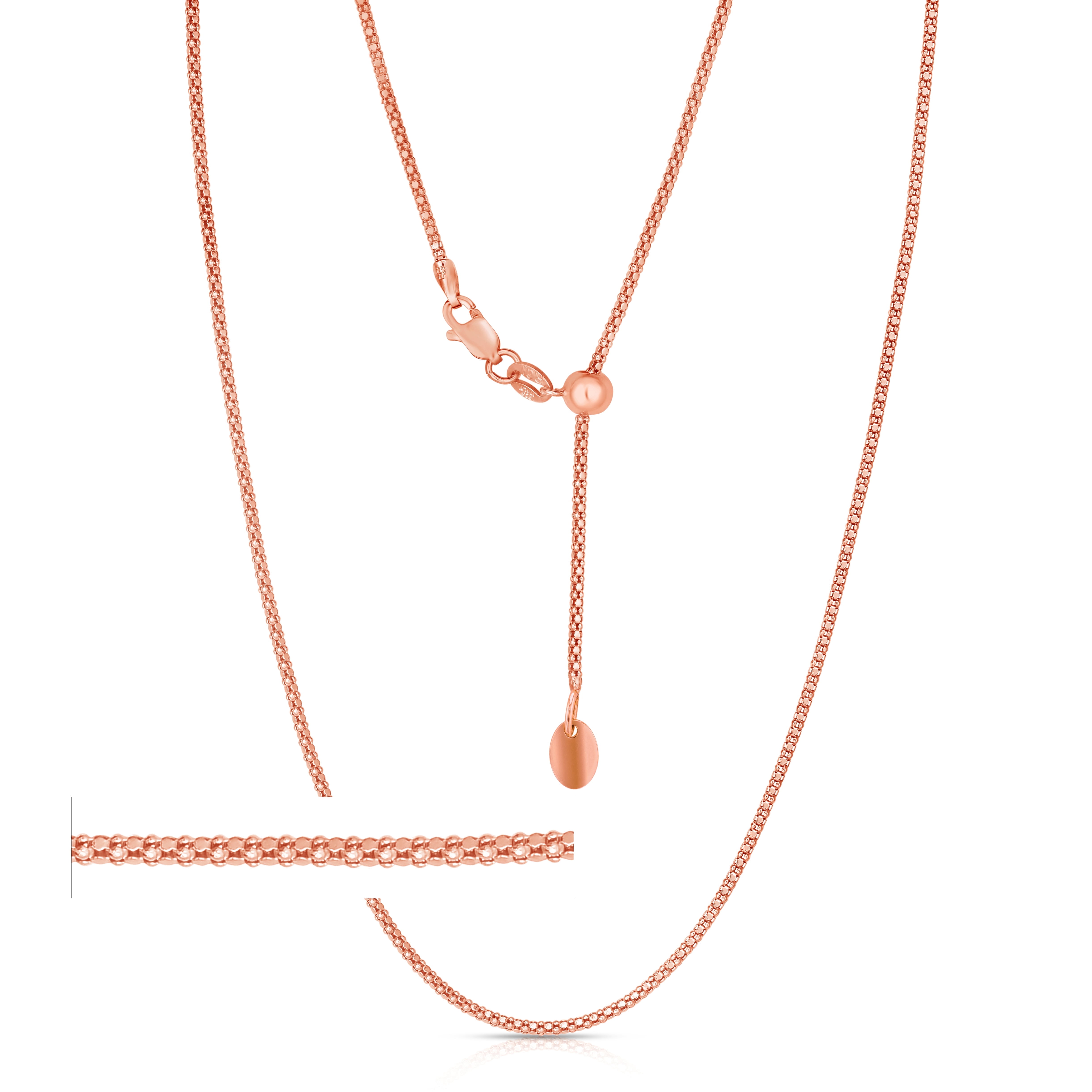 Floreo 14k Yellow Gold or White Gold or Rose Gold 1.5mm Adjustable Round Popcorn Chain with Heart Charm Necklace