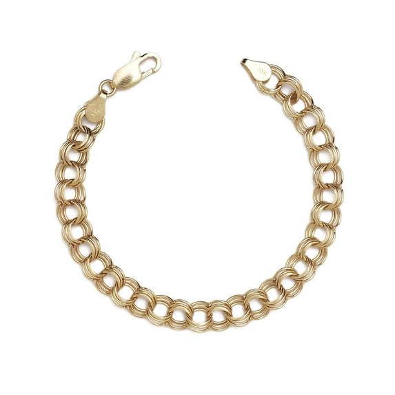 Floreo 8 Inch 10k Yellow Gold Lightweight Hollow Triple Link Charm Bracelet for Women and Girls (0.3")