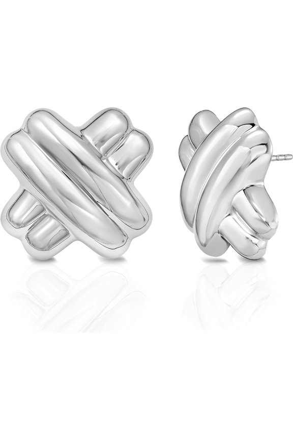 925 Sterling Silver or 14k Gold over Silver 22.8mm Puffy Double X Stud Earrings