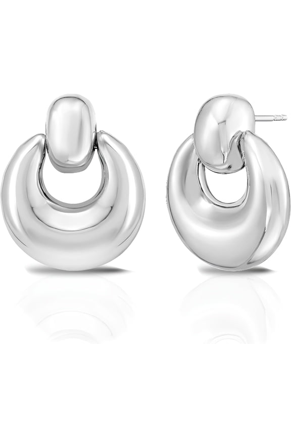 925 Sterling Silver or 14k Gold over Silver 21mm Puffy Door Knocker Stud Earrings