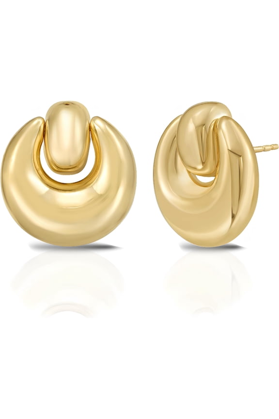 925 Sterling Silver or 14k Gold over Silver 21mm Puffy Door Knocker Stud Earrings