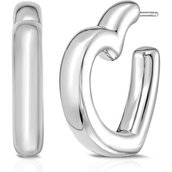 Floreo 925 Sterling Silver or 14k Gold over Silver 28mm Open Heart C-Hoop Earrings