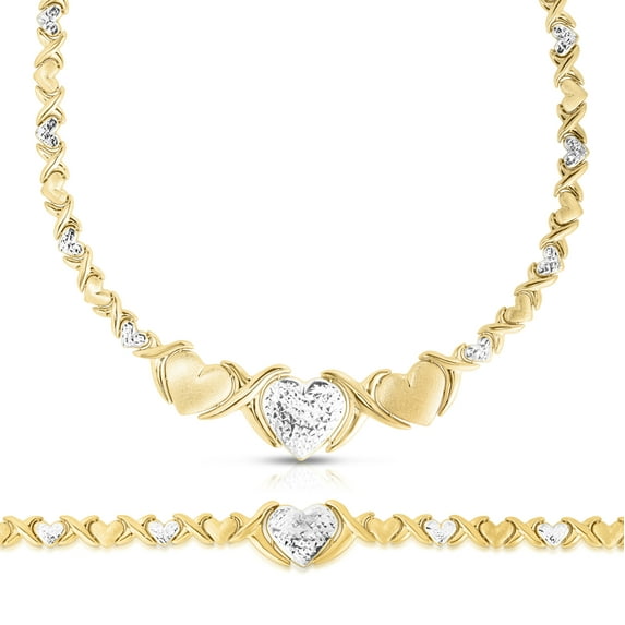 Floreo 925 Sterling Silver Stampato XOXO Hugs and Kisses with Graduating Heart Pendant Bracelet and Necklace Set