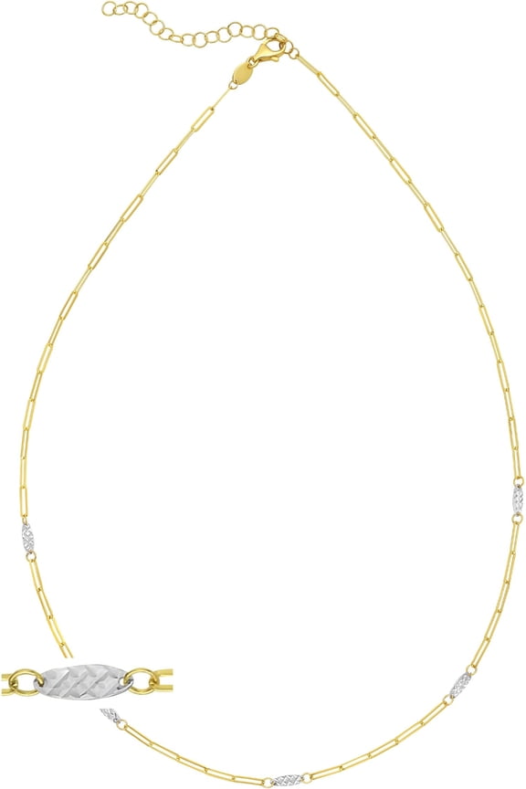 Italian 14k Two-Tone Gold 2.8mm Oval & Paperclip Link Adjustable Chain Necklace, 16 Inch-18"