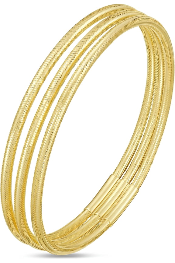 Italian 14k Yellow Gold 8.7mm Triple Row Stretch Mesh Slip-On Bracelet