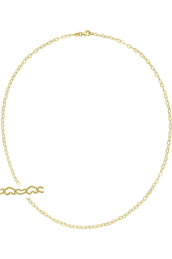 Italian 14k Yellow Gold Mini or Large Heart Link Chain Necklace, 18 Inch