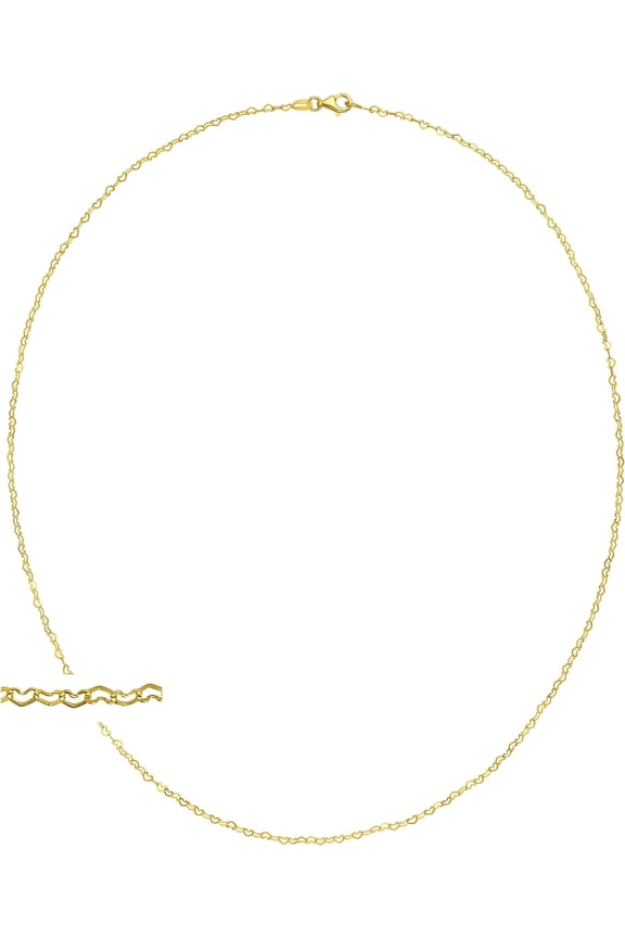Italian 14k Yellow Gold Mini or Large Heart Link Chain Necklace, 18 Inch