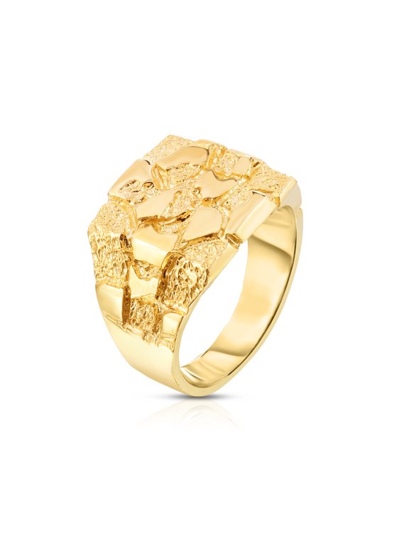 Men's 10k Yellow Gold 15.5mm Flat Square Dense Nugget Ring