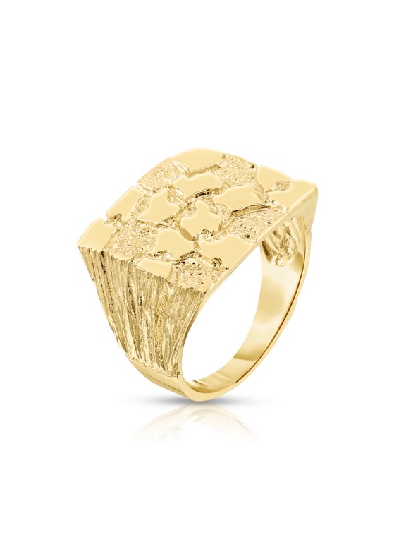 Men's 10k Yellow Gold 18mm Flat Square Dense Nugget Ring