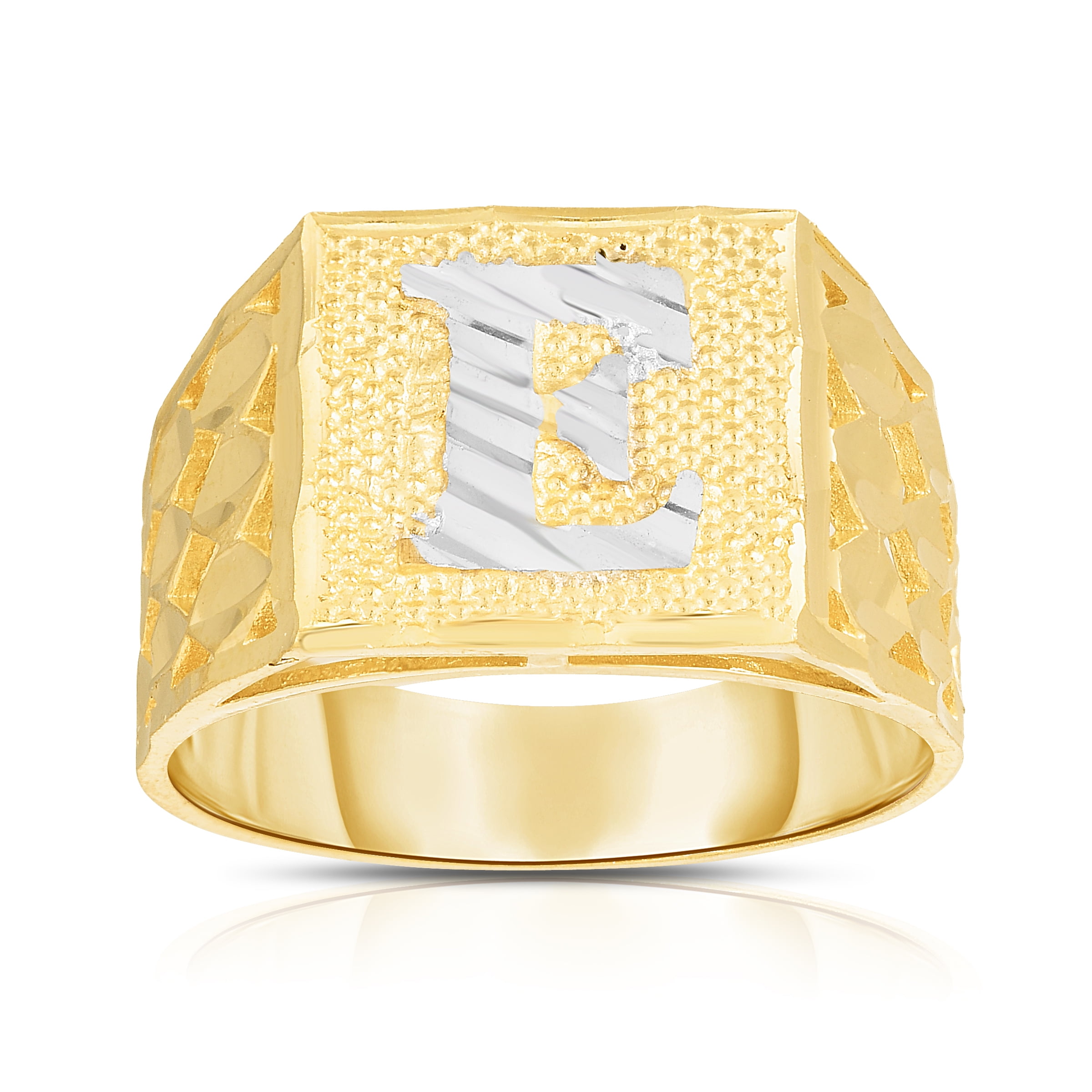 Floreo Men’s 10k Yellow Gold Alphabet TwoTone Square AZ Initial Ring