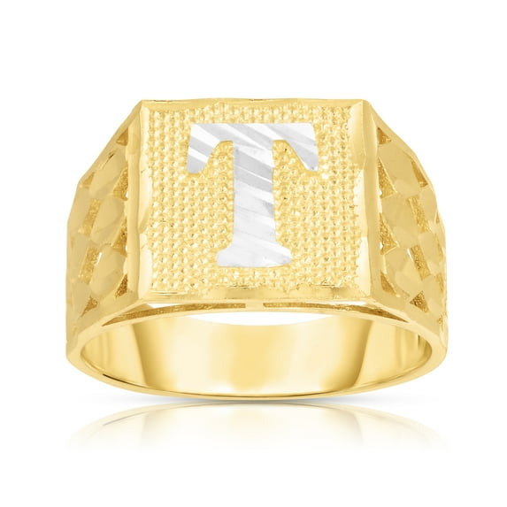 Floreo Men’s 10k Yellow Gold Alphabet Two-Tone Square A-Z Initial Ring, Sizes 5 - 11