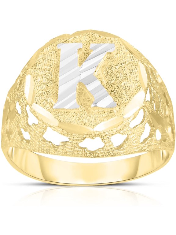 Men's 10k Yellow Gold Round Two-Tone Gold A-Z Initial Ring, Sizes 5 - 11