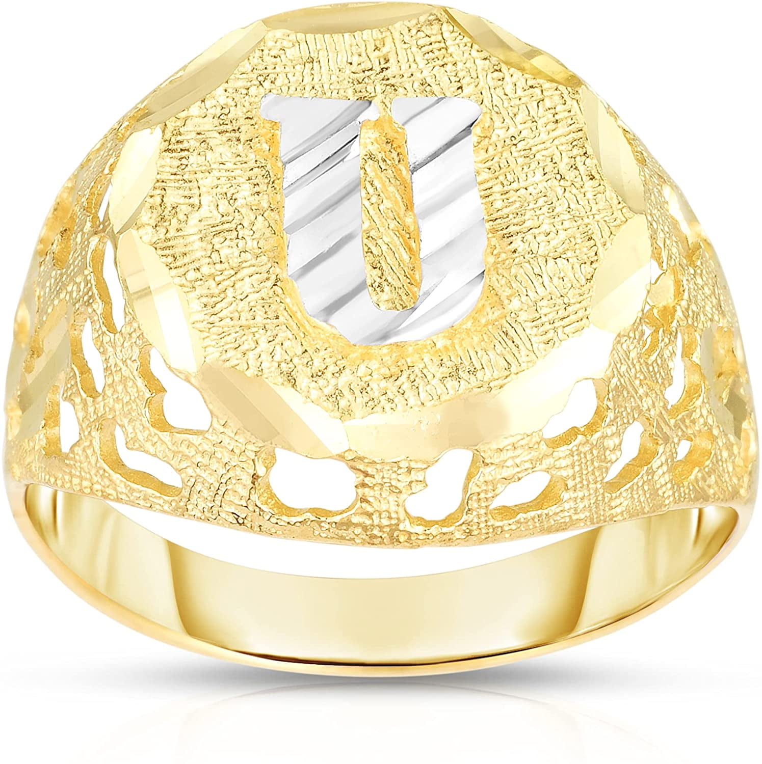 Floreo Men's 10k Yellow Gold Round Two-Tone Gold A-Z Initial