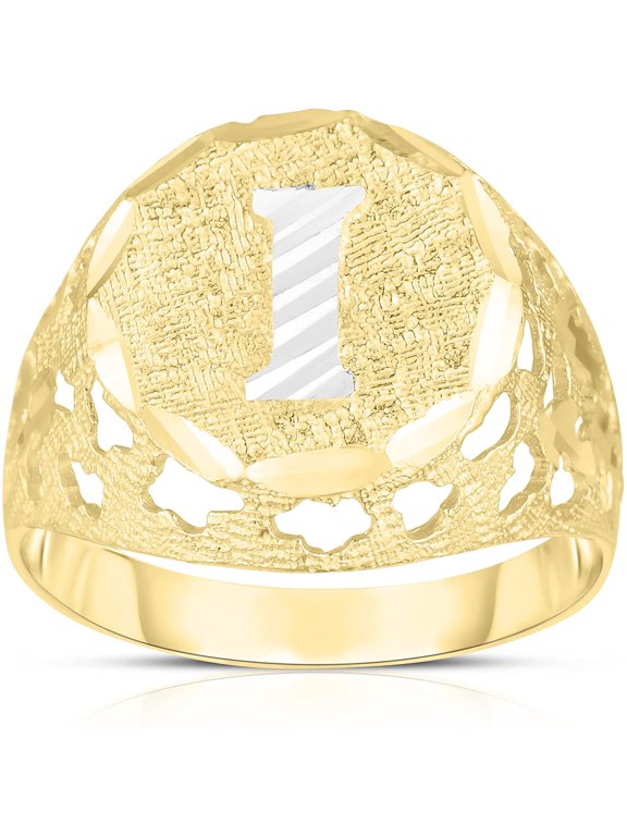 Men's 10k Yellow Gold Round Two-Tone Gold A-Z Initial Ring, Sizes 5 - 11