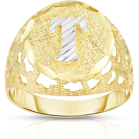 Floreo Men's 10k Yellow Gold Round Two-Tone Gold A-Z Initial Ring, Sizes 5 - 11