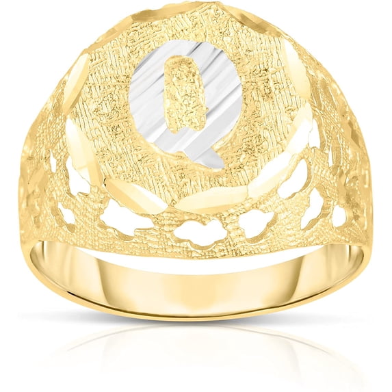 Floreo Men's 10k Yellow Gold Round Two-Tone Gold A-Z Initial Ring, Sizes 5 - 11