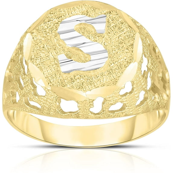 Floreo Men's 10k Yellow Gold Round Two-Tone Gold A-Z Initial Ring, Sizes 5 - 11