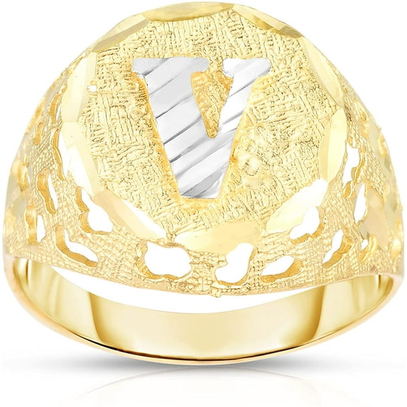 Floreo Men's 10k Yellow Gold Round Two-Tone Gold A-Z Initial Ring, Sizes 5 - 11