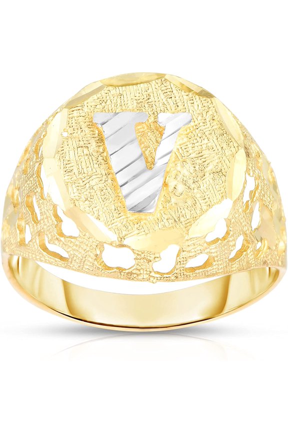 Men's 10k Yellow Gold Round Two-Tone Gold A-Z Initial Ring, Sizes 5 - 11