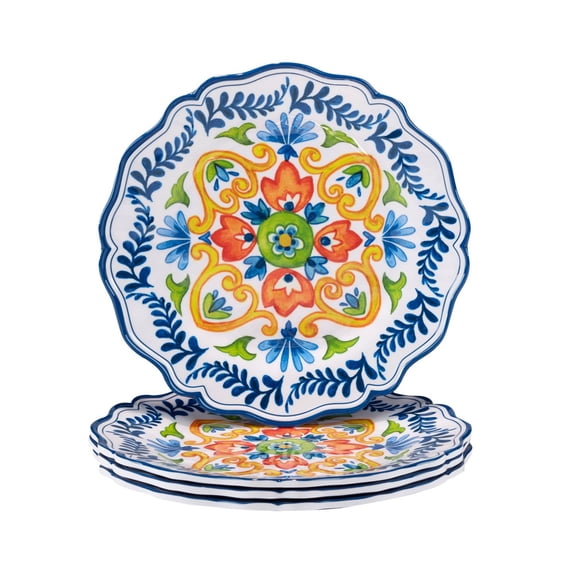 Flores Melamine Dinner Plates, Set of 4, 11" Diameter