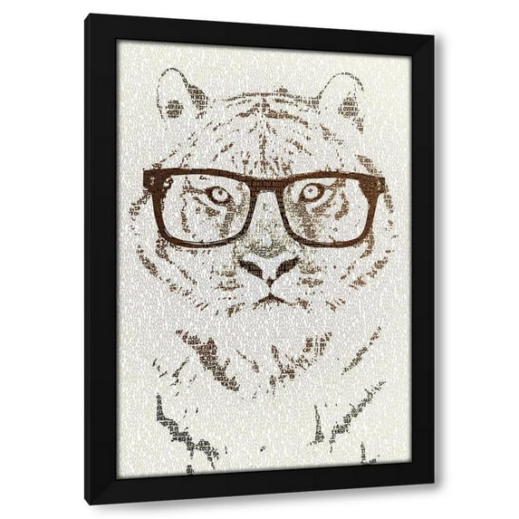 Paula Belle Flores 13x18 Black Modern Wood Framed Wall Art Titled - Hipster Tiger