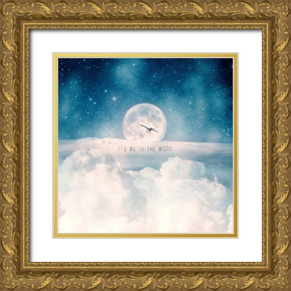 Flores, Paula Belle 20x20 Gold Ornate Wood Framed with Double Matting Museum Art Print Titled - Moonrise Over the Clouds