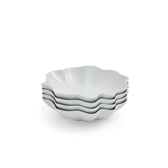 Floret Pasta Bowls, Set of 4, Softly Fluted Shape, Ceramic Dinnerware