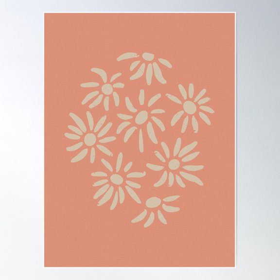 Florette Daisy Floral Pattern - Coral + Dove Poster Wall Art, Modern Wall Decor For Living Room Bedroom, 8x12 UNFRAMED