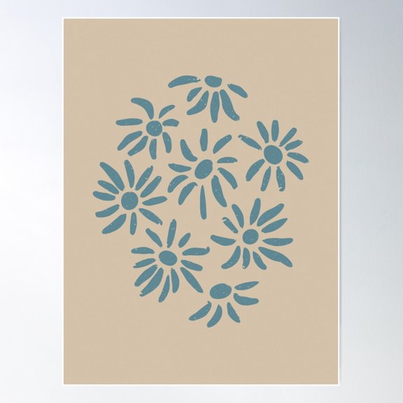 Florette Daisy Floral Pattern - Dove + Peacock Poster Wall Art, Modern Wall Decor For Living Room Bedroom, 8x12 UNFRAMED