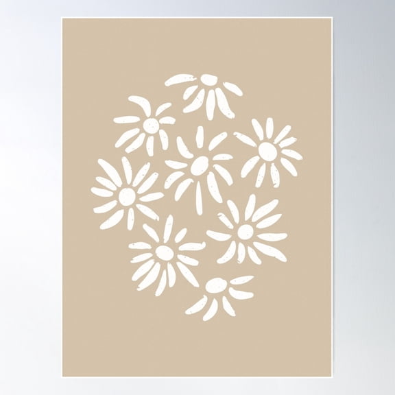 Florette Daisy Floral Pattern - Dove + Snow Poster Wall Art, Modern Wall Decor For Living Room Bedroom, 8x12 UNFRAMED