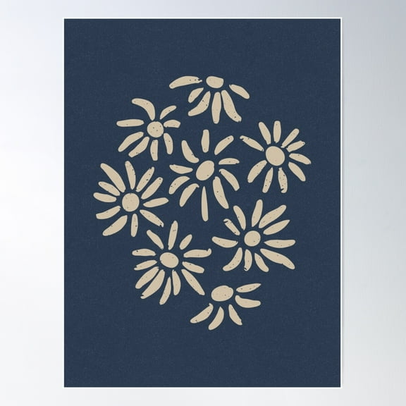 Florette Daisy Floral Pattern - Dusk + Dove Poster Wall Art, Modern Wall Decor For Living Room Bedroom, 8x12 UNFRAMED