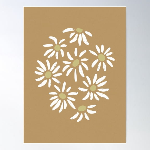 Florette Daisy Floral Pattern - Fawn, Snow, Gold Poster Wall Art, Modern Wall Decor For Living Room Bedroom, 8x12 UNFRAMED