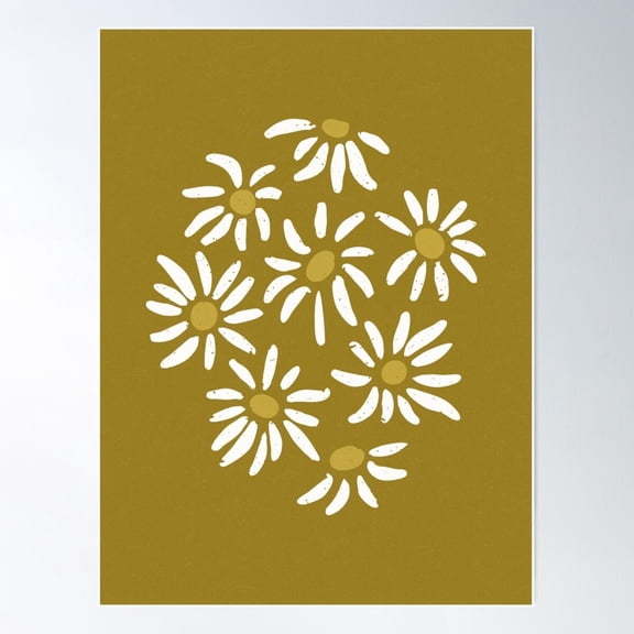Florette Daisy Floral Pattern - Ochre, Snow, Saffron Poster Wall Art, Modern Wall Decor For Living Room Bedroom, 8x12 UNFRAMED