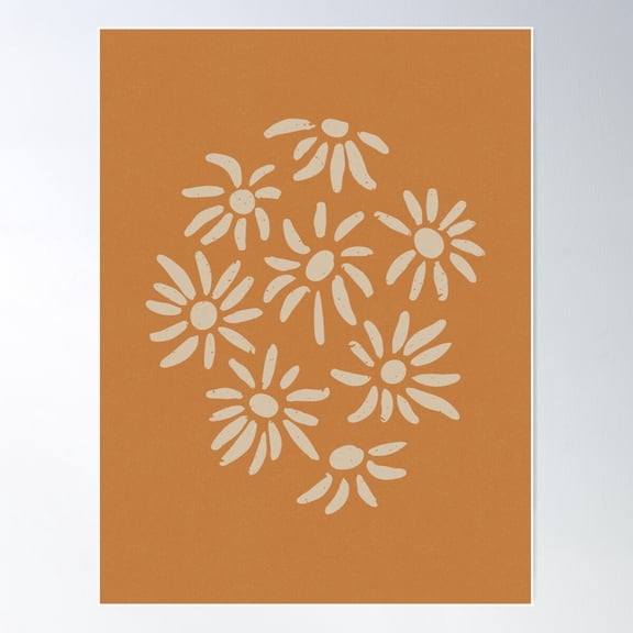 Florette Daisy Floral Pattern - Rust + Dove Poster Wall Art, Modern Wall Decor For Living Room Bedroom, 12x18 UNFRAMED