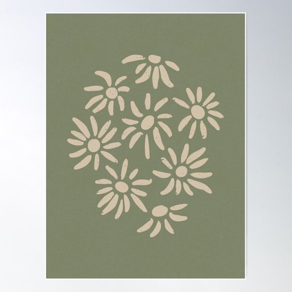 Florette Daisy Floral Pattern - Sage + Dove Poster Wall Art, Modern Wall Decor For Living Room Bedroom, 8x12 UNFRAMED