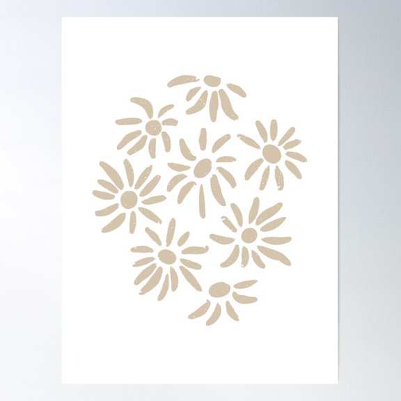 Florette Daisy Floral Pattern - Snow + Dove Poster Wall Art, Modern Wall Decor For Living Room Bedroom, 8x12 UNFRAMED
