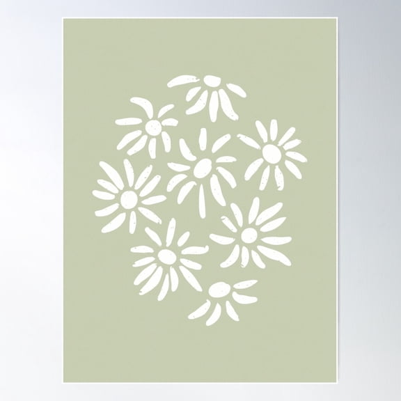 Florette Daisy Floral Pattern - Tea + Snow Poster Wall Art, Modern Wall Decor For Living Room Bedroom, 8x12 UNFRAMED