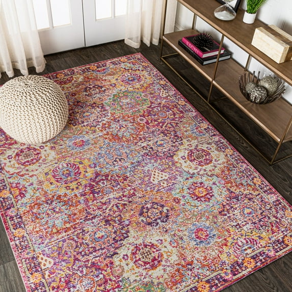JONATHAN Y MODERN PERSIAN 5 x 8 Area Rug, Flori Bohemian Medallion - Deep Fuchsia, MDP301A-5