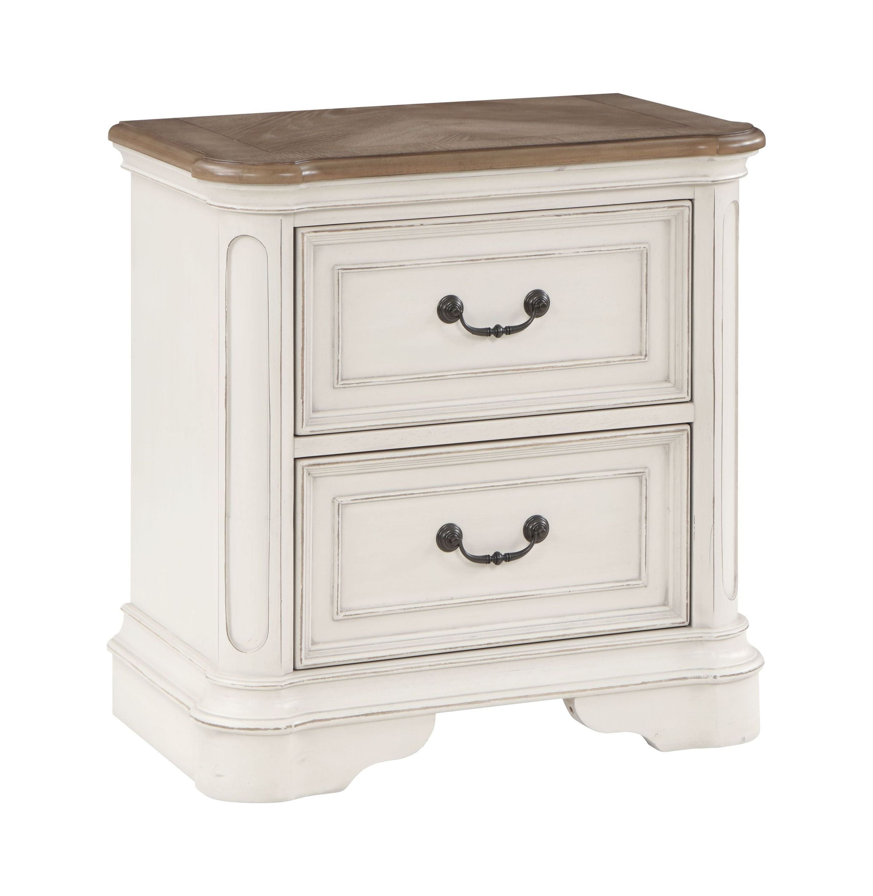 Florian Antique White and Oak 2-Drawer Wooden Nightstand