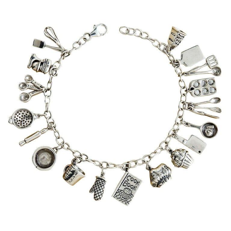 Floriana Women's Cook Charm Bracelet - Sterling Silver Chain and Cooking  Charms