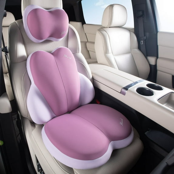 Florich 3 PCS Seat Cushion for Car Seat Lumbar Support Pillow Car Neck Headrest Pillows Ultrathick Memory Foam Seat Pads Pressure Relief Back Cushion for Office Chair, Purple