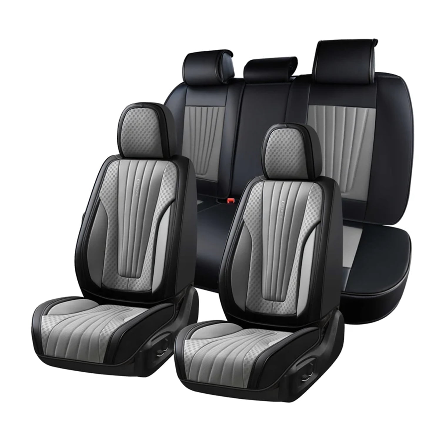 FLORICH Car Seat Covers, 5 Seats Waterproof Faux Leather Seat Cushions, Auto Protectors Universal Fit Most Cars, Black&Gray