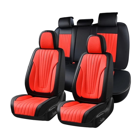 FLORICH Car Seat Covers, 5 Seats Waterproof Faux Leather Seat Cushions, Auto Protectors Universal Fit Most Cars, Black&Red