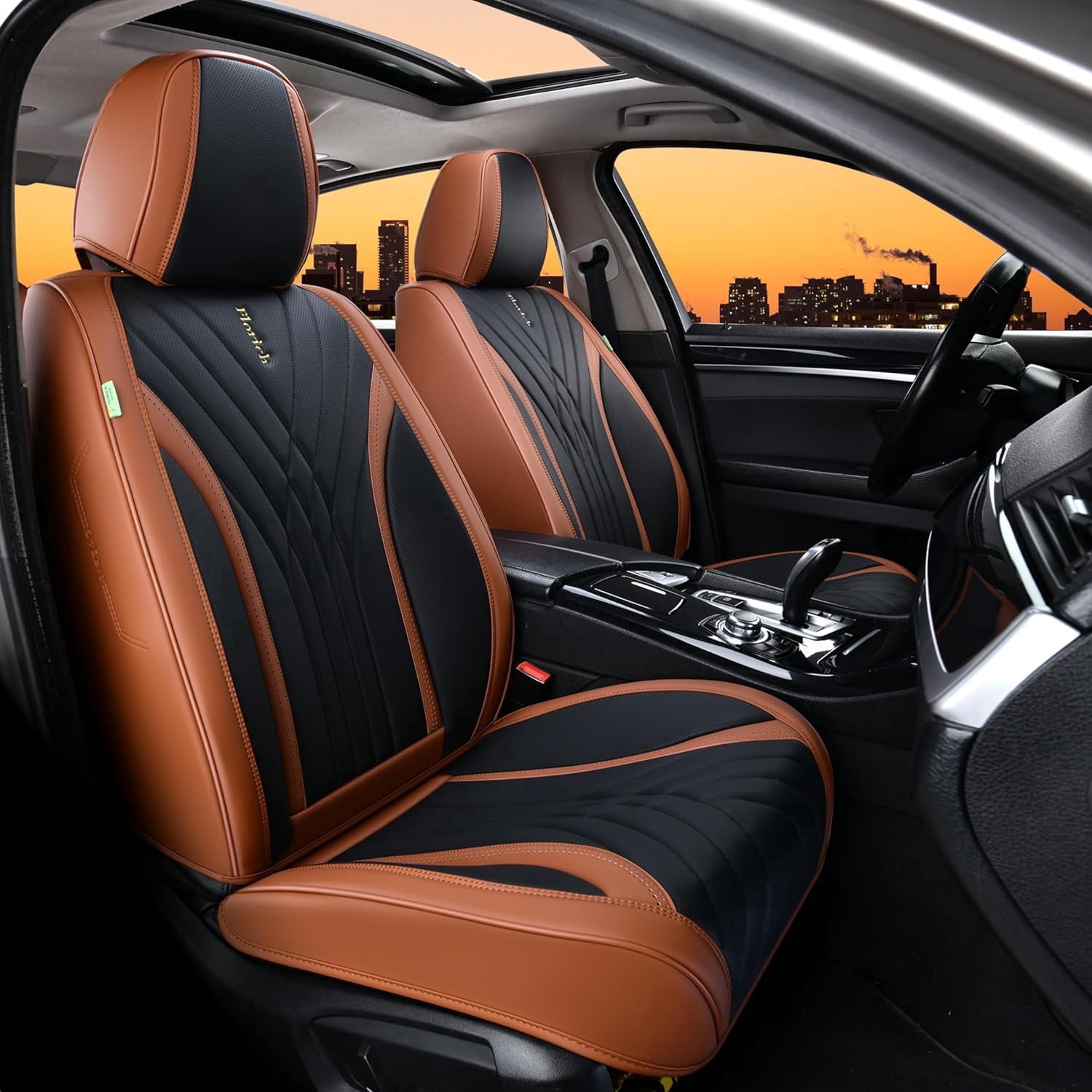 FLORICH Car Seat Covers Front Pair, Luxury Design Seat Protectors, Universal Auto Interior Accessories Fit for Most Cars, Black & Brown