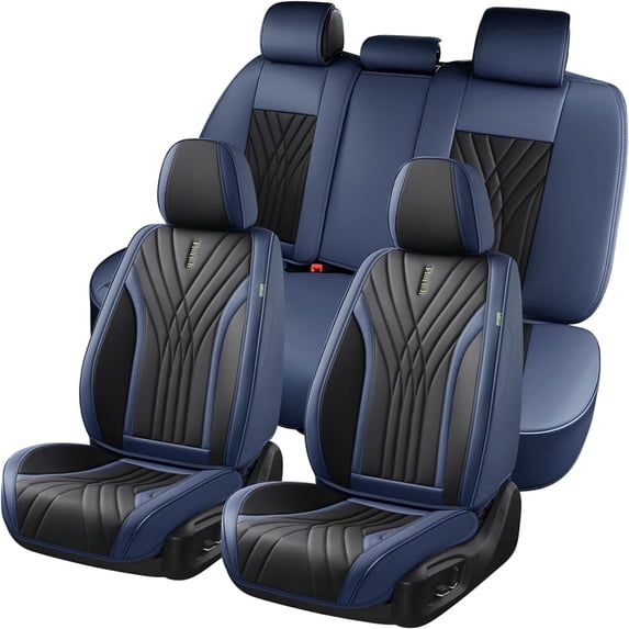 FLORICH Car Seat Covers Full Set, Luxury Design Front and Rear Seat Protectors, Universal Auto Interior Accessories Fit for Most Cars, Black & Blue