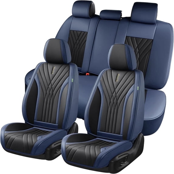FLORICH Car Seat Covers Full Set, Luxury Design Front and Rear Seat Protectors, Universal Auto Interior Accessories Fit for Most Cars, Black & Blue