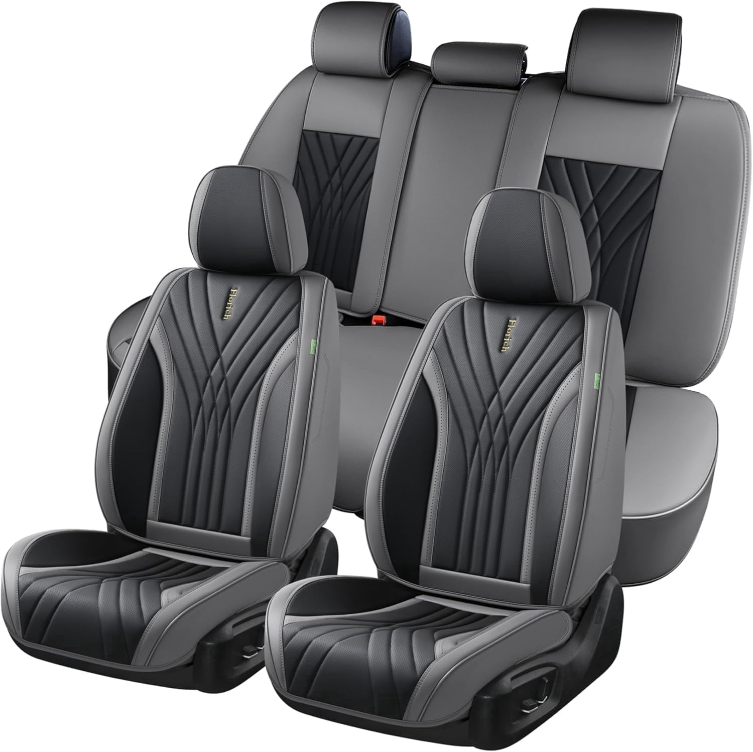 FLORICH Car Seat Covers Full Set, Luxury Design Front and Rear Seat Protectors, Universal Auto Interior Accessories Fit for Most Cars, Black & Gray