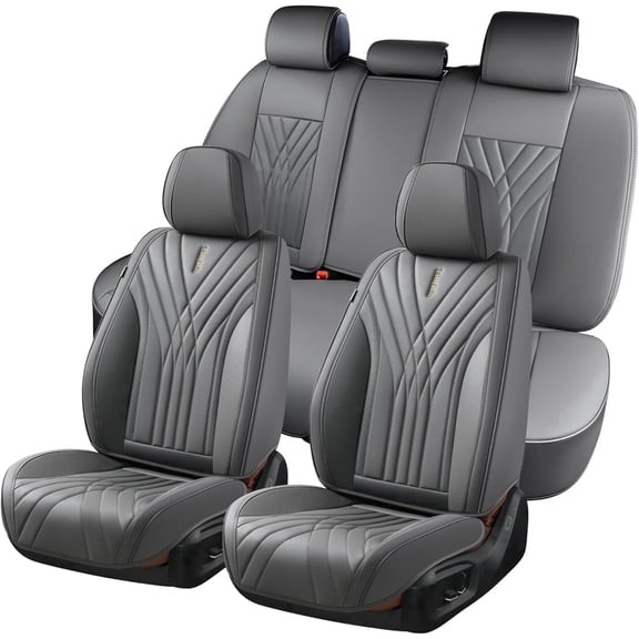 FLORICH Car Seat Covers Full Set, Luxury Design Front and Rear Seat Protectors, Universal Auto Interior Accessories Fit for Most Cars, Gray