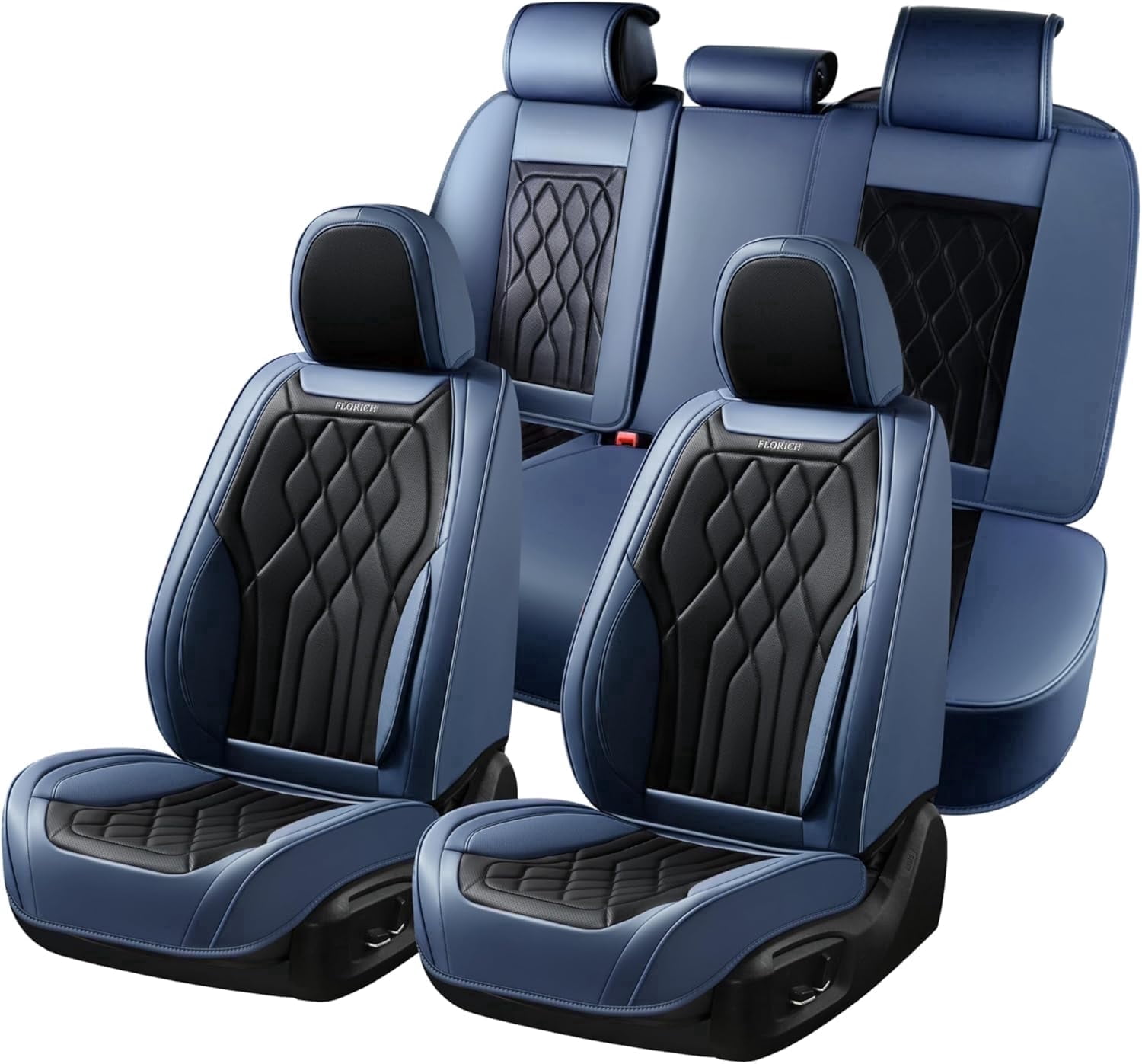 FLORICH Car Seat Covers Full Set, Waterproof Faux Leather Seat Protectors, Automotive Interior Cushions Universal Fit for Most Cars Suv Trucks, Black & Blue